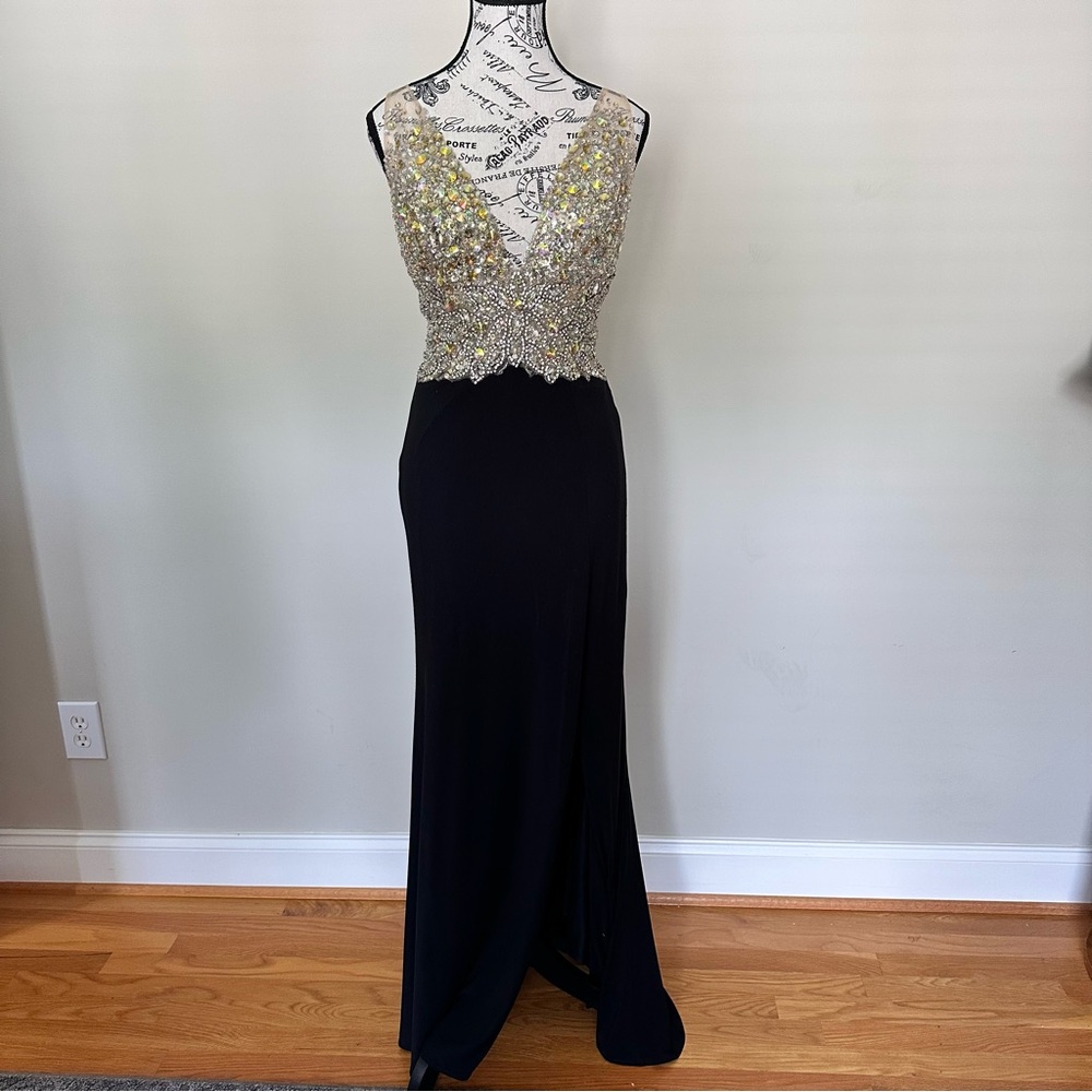 Jovani Black Dress with Gold Accents